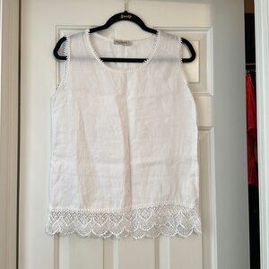 Laura Bianchi made in Italy white linen sleeveless blouse lace detail size small